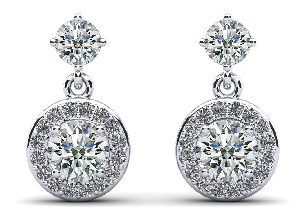 Heavenly Halo Drop Lab - Grown Diamond Earrings with 1.08 ct.(finished) 1mm, 3.8mm, 4mm - Luxury Time NYC