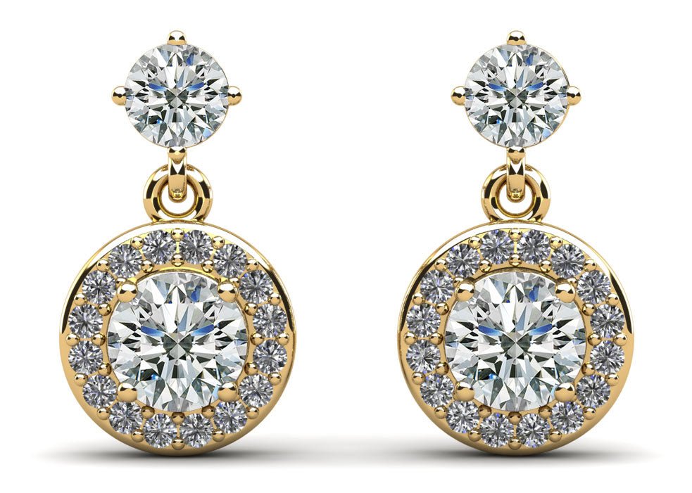 Heavenly Halo Drop Lab - Grown Diamond Earrings with 1.08 ct.(finished) 1mm, 3.8mm, 4mm - Luxury Time NYC