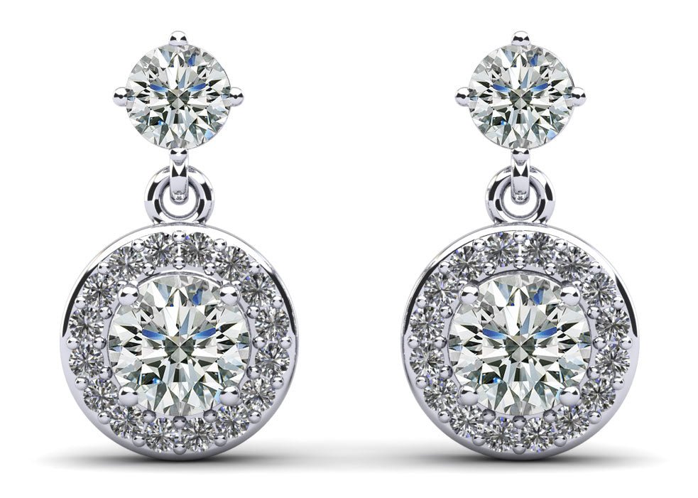 Heavenly Halo Drop Lab - Grown Diamond Earrings with 1.64 ct.(finished) 1.1mm, 3.8mm, 5mm - Luxury Time NYC