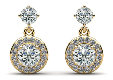 Heavenly Halo Drop Lab - Grown Diamond Earrings with 1.64 ct.(finished) 1.1mm, 3.8mm, 5mm - Luxury Time NYC