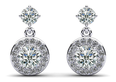 Heavenly Halo Drop Lab - Grown Diamond Earrings with 2.00 ct.(finished) 1.1mm, 3.8mm, 5.5mm - Luxury Time NYC