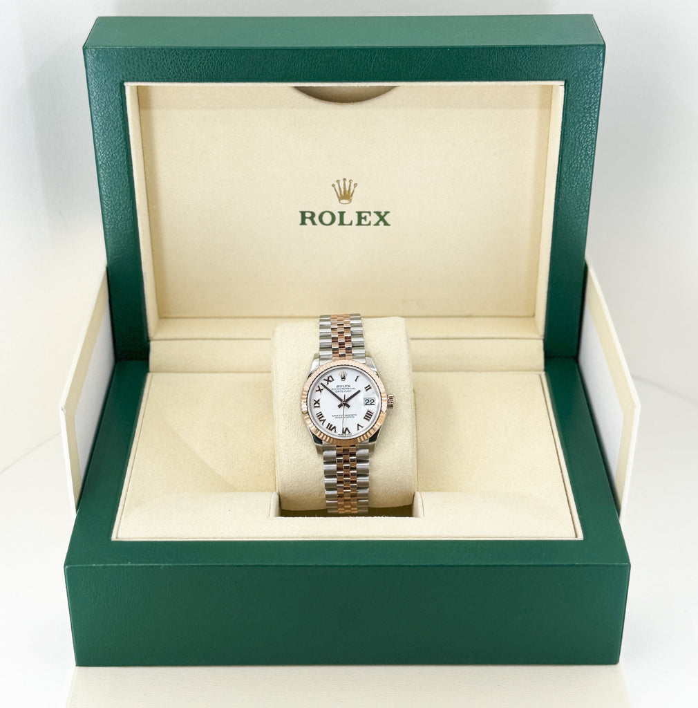 Rolex Lady-Datejust 31 Rose Gold/Steel White Roman Dial & Fluted Bezel Jubilee Bracelet 278271