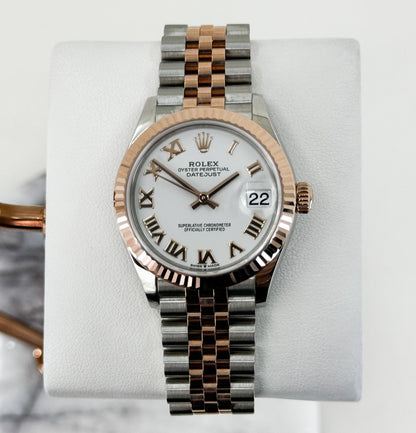 Rolex Lady-Datejust 31 Rose Gold/Steel White Roman Dial & Fluted Bezel Jubilee Bracelet 278271