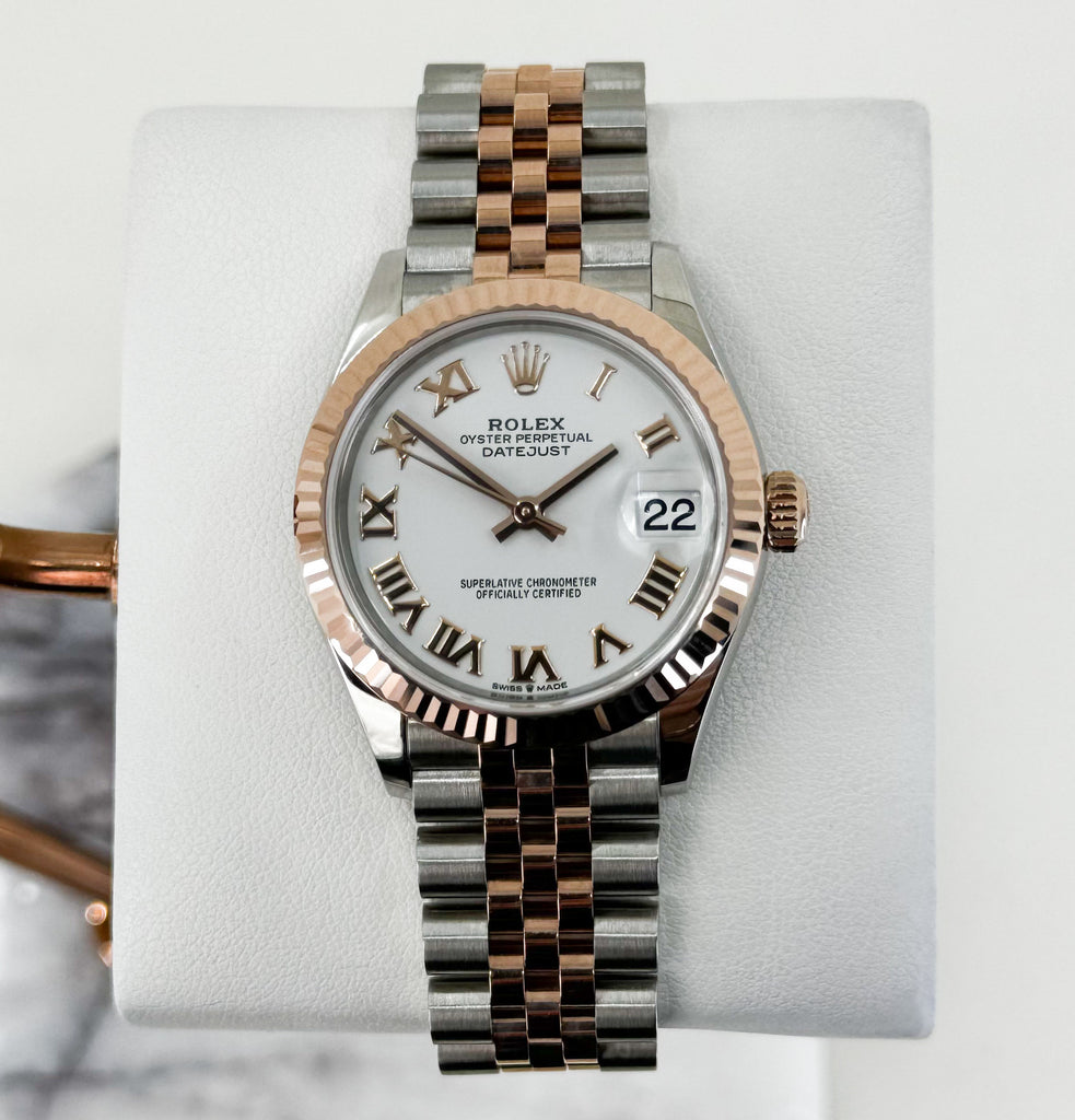 Rolex Lady-Datejust 31 Rose Gold/Steel White Roman Dial & Fluted Bezel Jubilee Bracelet 278271