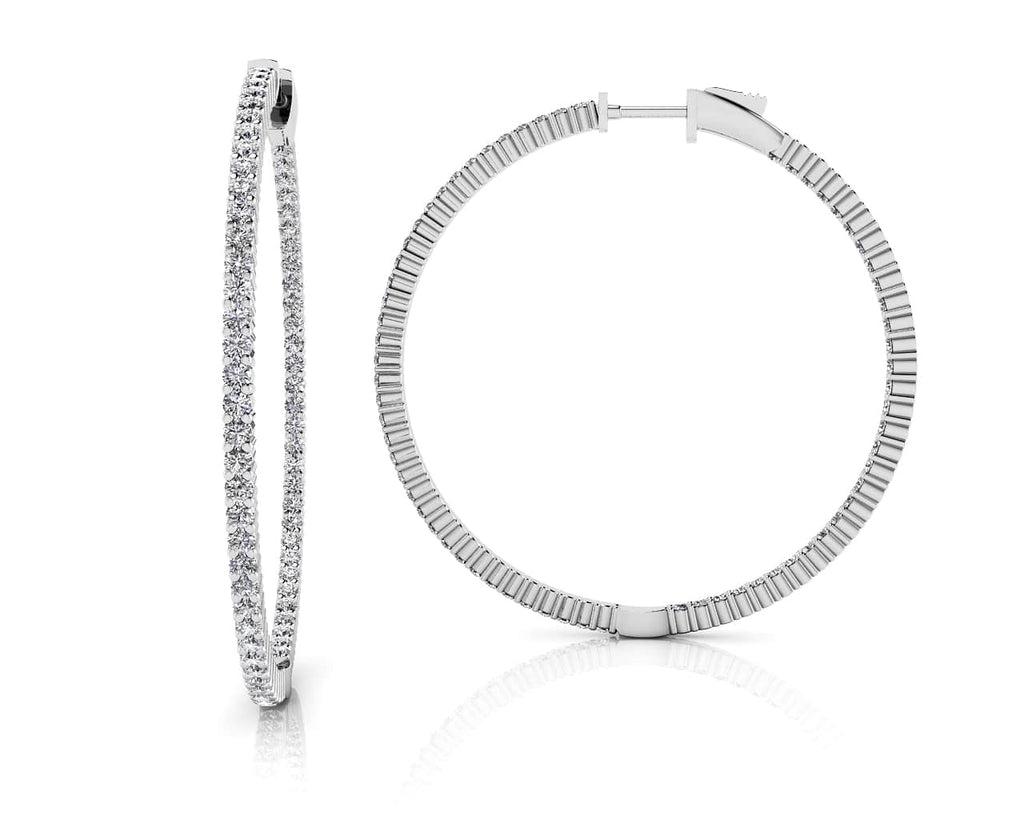 Inside Out Prong Set Diamond Hoop Earring X Large Diamond with 2.22 ct.(finished) 1.5mm - Luxury Time NYC