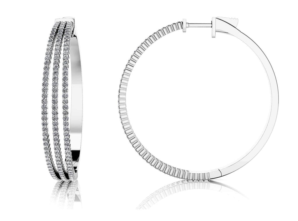 Large 3 Row Lab - Grown Diamond Hoop Earrings with 2.21 ct.(finished) 1.2mm - Luxury Time NYC