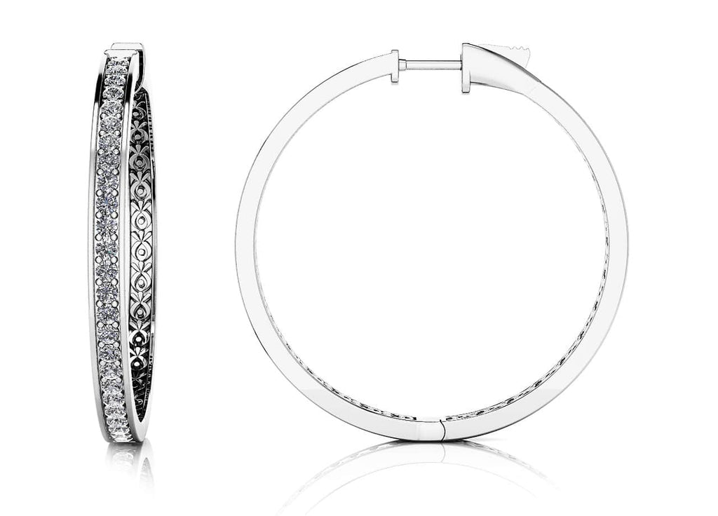 Large Prong Set Diamond Lined Hoops Diamond with 1.65 ct.(finished) 2mm - Luxury Time NYC