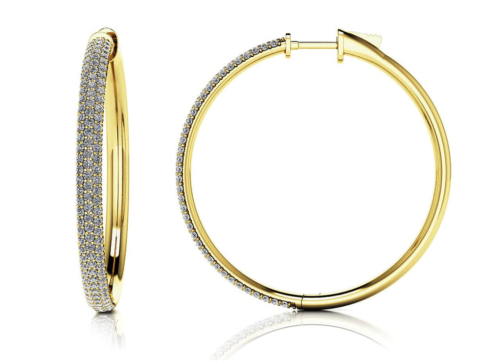 Large Triple Row Diamond Hoop Earrings with 2.24 ct.(finished) 1.3mm - Luxury Time NYC