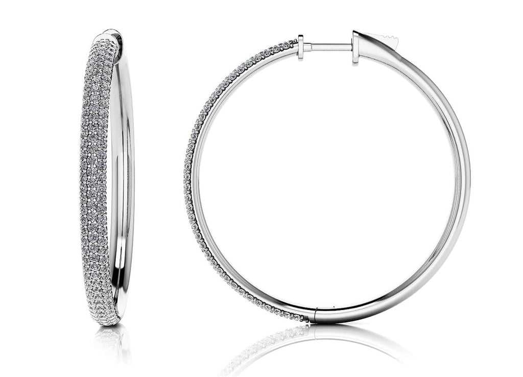 Large Triple Row Diamond Hoop Earrings with 2.82 ct.(finished) 1.5mm - Luxury Time NYC