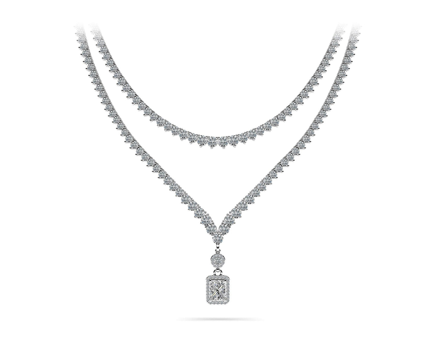 Love Spell Diamond Pendant 2 Row 3 Prong Diamond Necklace with 15.67 ct.(finished) - Luxury Time NYC