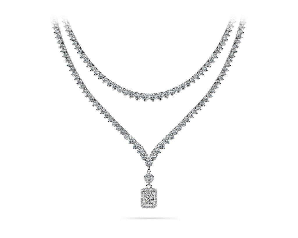 Love Spell Diamond Pendant 2 Row 3 Prong Diamond Necklace with 15.67 ct.(finished) - Luxury Time NYC