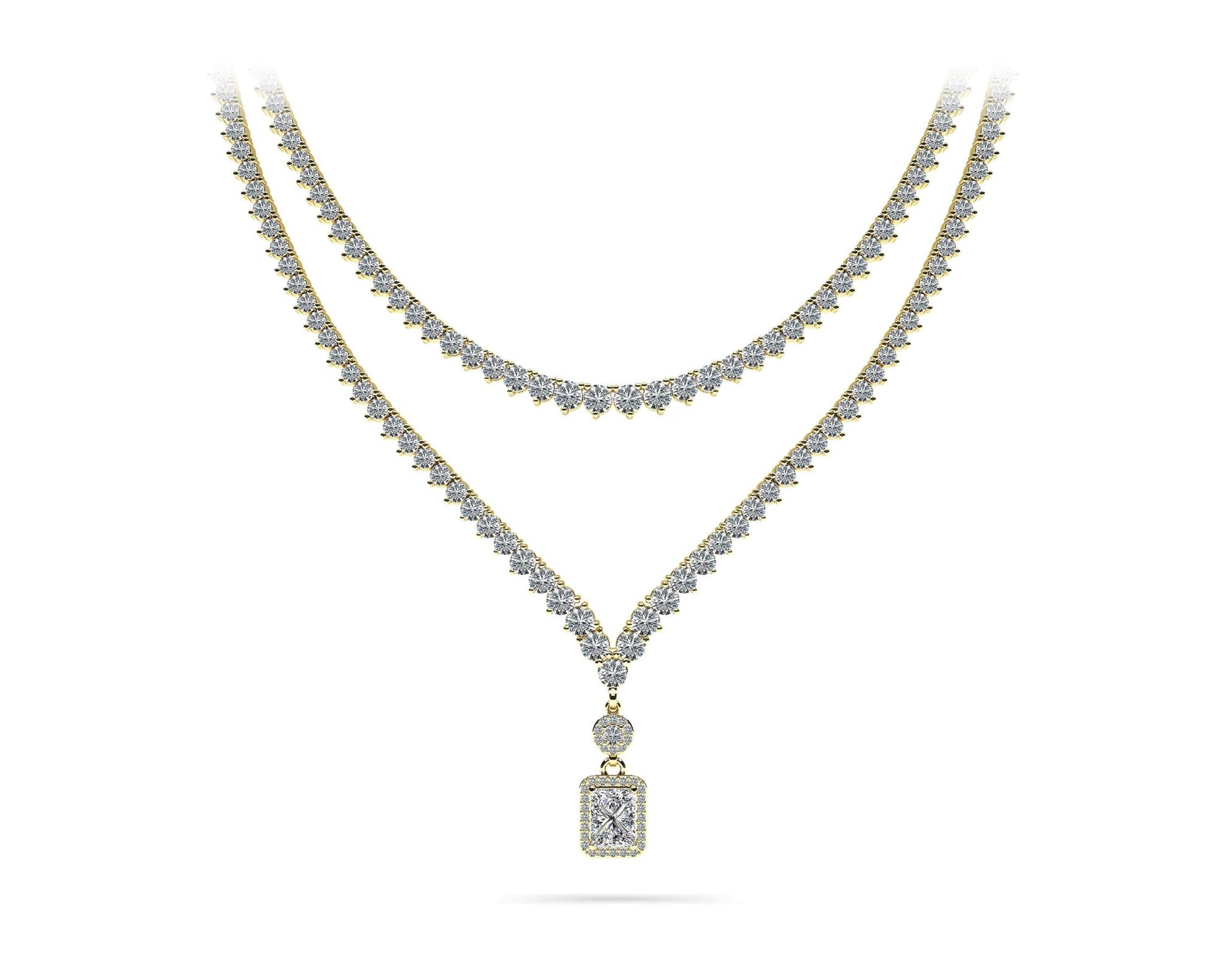 Love Spell Diamond Pendant 2 Row 3 Prong Diamond Necklace with 15.67 ct.(finished) - Luxury Time NYC