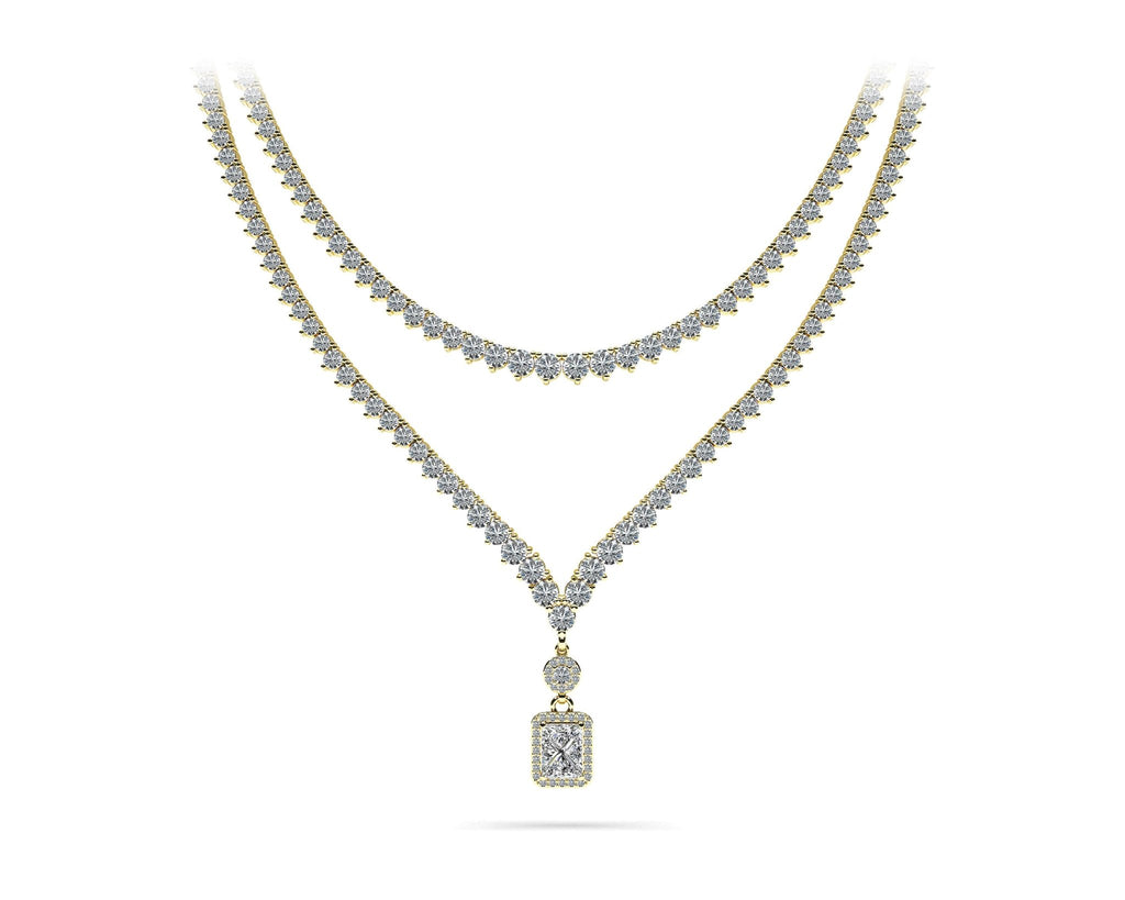 Love Spell Diamond Pendant 2 Row 3 Prong Diamond Necklace with 15.67 ct.(finished) - Luxury Time NYC