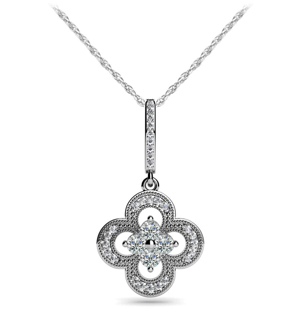 Lucky Four Diamond Pendant with 0.60 ct.(finished) 1.1mm, 3.0mm - Luxury Time NYC