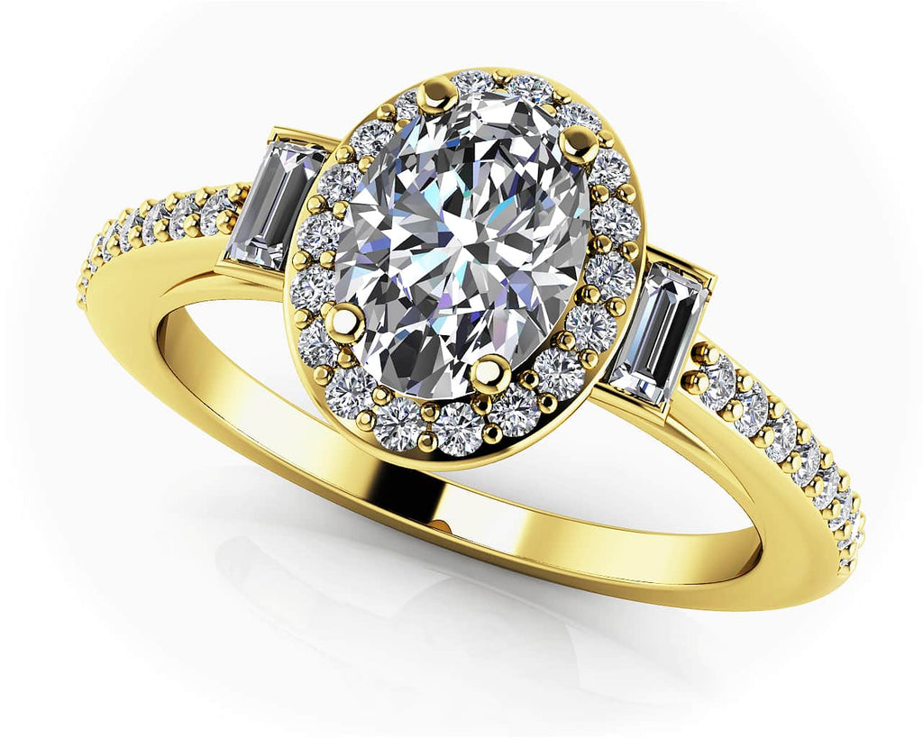 Luxurious Oval And Baguette Halo Diamond Ring Diamond with 0.94 ct. (0.60 ct. center diamond) - Luxury Time NYC