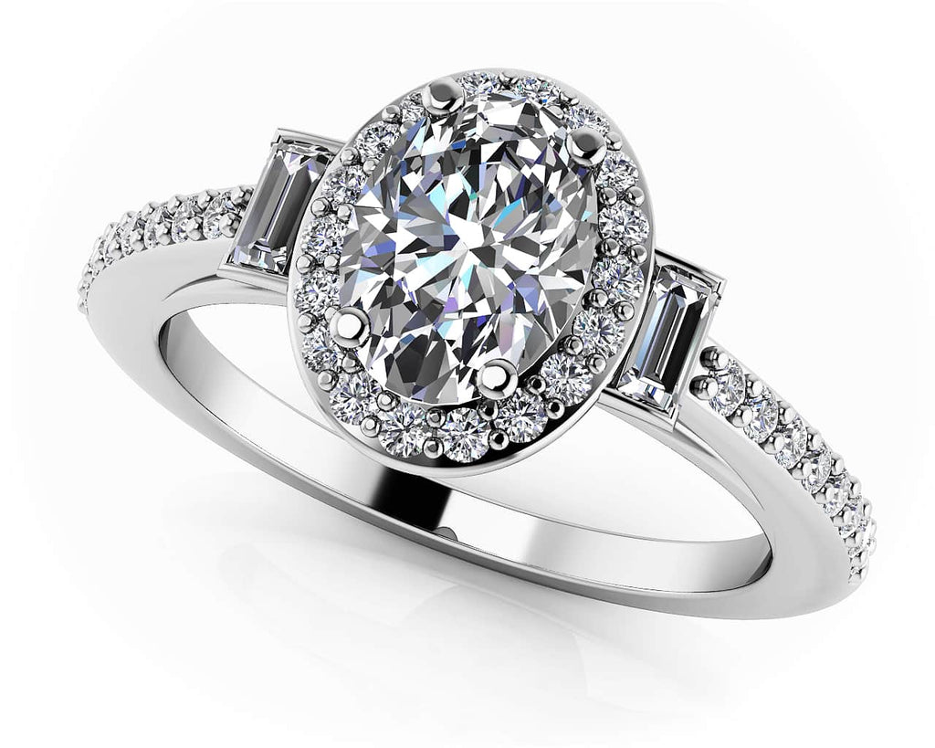 Luxurious Oval And Baguette Halo Diamond Ring Diamond with 2.05 ct. (1.60 ct. center diamond) - Luxury Time NYC