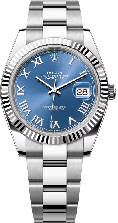 Rolex Datejust 41 Stainless Steel Blue Roman Dial Fluted Bezel Oyster Bracelet - 116334 BLURFO