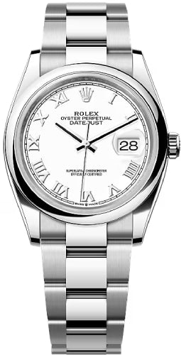 Rolex Datejust 36 Stainless Steel White Roman Dial & Smooth Domed Bezel Oyster Bracelet 126200