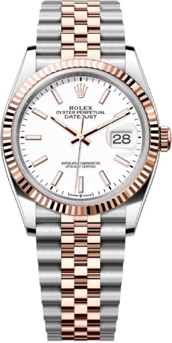 Rolex Datejust 36 Rose Gold/Steel White Index Dial & Fluted Bezel Jubilee Bracelet 126231