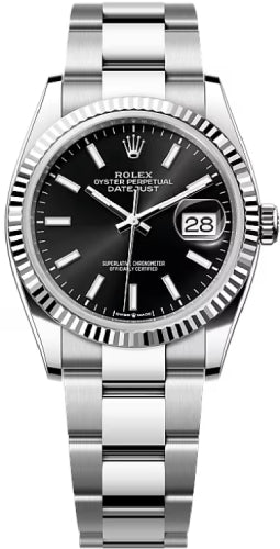 Rolex Datejust 36 White Gold/Steel Black Index Dial & Fluted Bezel Oyster Bracelet 126234