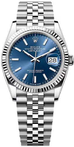 Rolex Datejust 36 White Gold/Steel Blue Index Dial & Fluted Bezel Jubilee Bracelet 126234