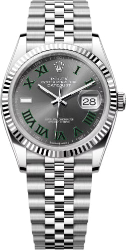 Rolex White Rolesor Datejust 36 Watch - Fluted Bezel - Slate Roman Dial - Jubilee Bracelet - Wimbledon - 126234