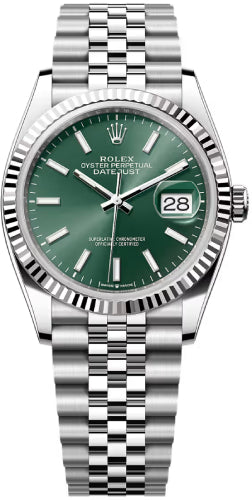 Rolex Datejust 36 White Gold/Steel Mint Green Index Dial & Fluted Bezel Jubilee Bracelet - 126234