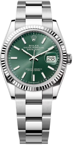Rolex Datejust 36 White Gold/Steel Mint Green Index Dial & Fluted Bezel Oyster Bracelet - 126234