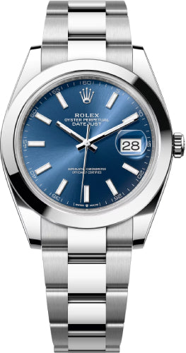 Rolex Datejust 41 Stainless Steel Blue Index Dial Smooth Bezel Oyster Bracelet 126300 -