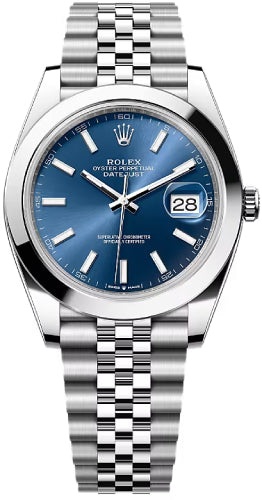 Rolex Datejust 41 Stainless Steel Blue Index Dial Smooth Bezel Jubilee Bracelet 126300 -