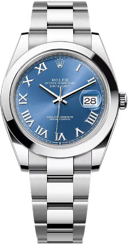 Rolex Datejust 41 Stainless Steel Blue Roman Dial Smooth Bezel Oyster Bracelet 126300 -