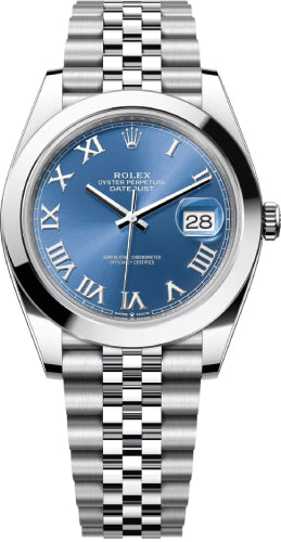 Rolex Datejust 41 Stainless Steel Blue Roman Dial Smooth Bezel Jubilee Bracelet 126300 -