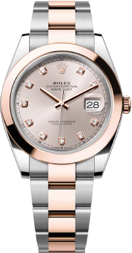 Rolex Datejust 41 Rose Gold/Steel Sundust Diamond Dial Smooth Bezel Oyster Bracelet 126301 -