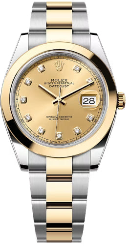 Rolex Datejust 41 Yellow Gold/Steel Champagne Diamond Dial Smooth Bezel Oyster Bracelet 126303 -