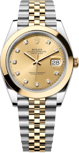 Rolex Datejust 41 Yellow Gold/Steel Champagne Diamond Dial Smooth Bezel Jubilee Bracelet 126303 -