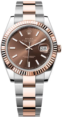 Rolex Datejust 41 Rose Gold/Steel Chocolate Index Dial Fluted Bezel Oyster Bracelet 126331 -