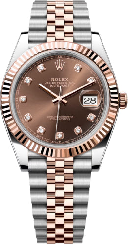 Rolex Datejust 41 Rose Gold/Steel Chocolate Diamond Dial Fluted Bezel Jubilee Bracelet 126331 -