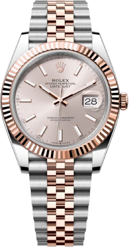 Rolex Datejust 41 Rose Gold/Steel Sundust Index Dial Fluted Bezel Jubilee Bracelet 126331 -