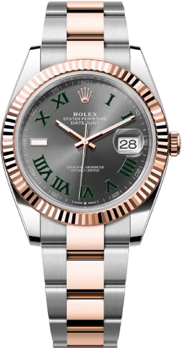 Rolex Datejust 41 Rose Gold/Steel Slate Roman Dial Fluted Bezel Oyster Bracelet 126331 -