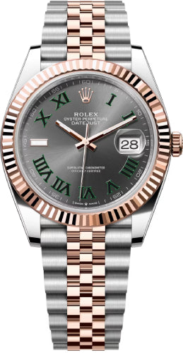 Rolex Datejust 41 Rose Gold/Steel Slate Roman Dial Fluted Bezel Jubilee Bracelet 126331 -