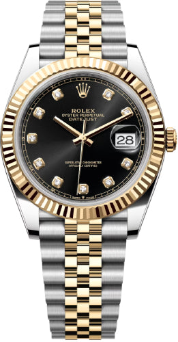 Rolex Datejust 41 Yellow Gold/Steel Black Diamond Dial Fluted Bezel Jubilee Bracelet 126333 -