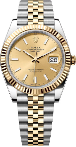 Rolex Datejust 41 Yellow Gold/Steel Champagne Index Dial Fluted Bezel Jubilee Bracelet 126333 -