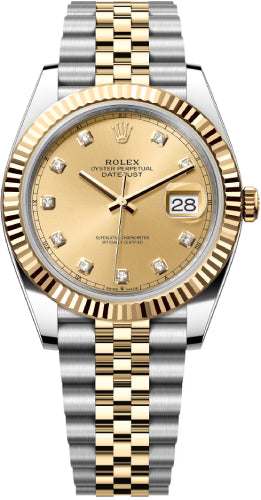Rolex Datejust 41 Yellow Gold/Steel Champagne Diamond Dial Fluted Bezel Jubilee Bracelet 126333 -