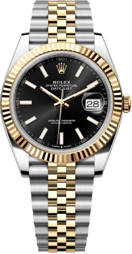 Rolex Datejust 41 Yellow Gold/Steel Black Index Dial Fluted Bezel Jubilee Bracelet 126333 -