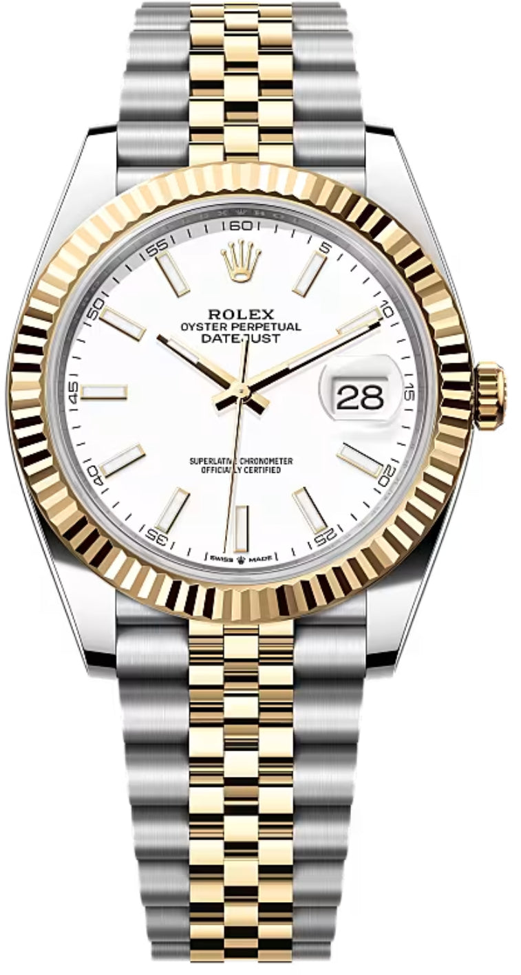 Rolex Datejust 41 Yellow Gold/Steel White Index Dial Fluted Bezel Jubilee Bracelet 126333 -