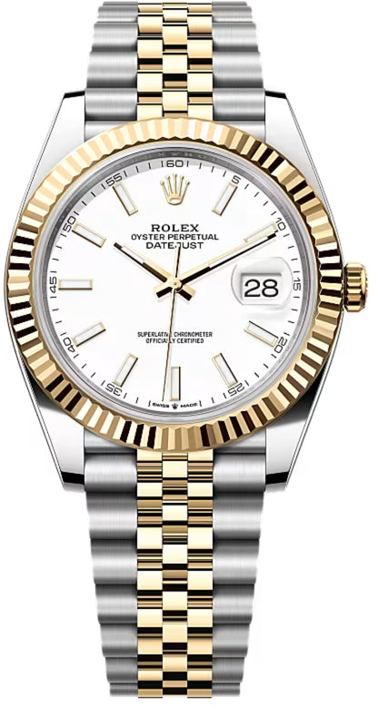 Rolex Datejust 41 Yellow Gold/Steel White Index Dial Fluted Bezel Jubilee Bracelet 126333 -