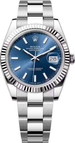 Rolex Datejust 41 White Gold/Steel Blue Index Dial Fluted Bezel Oyster Bracelet 126334 -