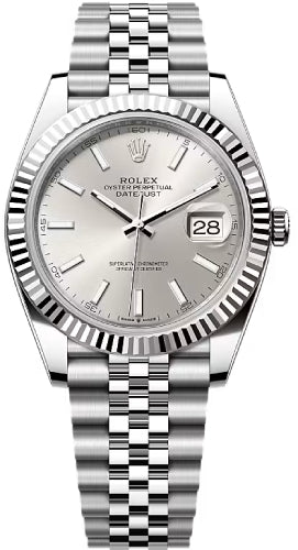 Rolex Datejust 41 White Gold/Steel Silver Index Dial Fluted Bezel Jubilee Bracelet 126334 -