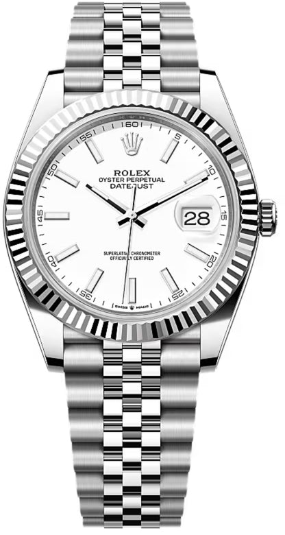 Rolex Datejust 41 White Gold/Steel White Index Dial Fluted Bezel Jubilee Bracelet 126334 -