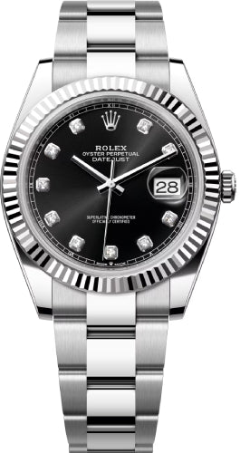 Rolex Datejust 41 White Gold/Steel Black Diamond Dial Fluted Bezel Oyster Bracelet 126334 -